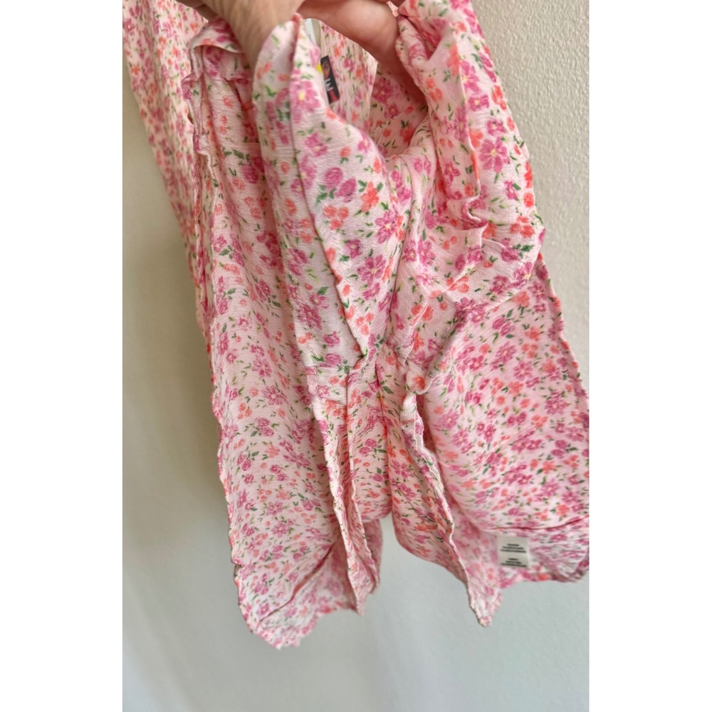 Self Esteem Juniors' Flutter-Sleeve Smocked Ruffle-Hem Romper Pink Floral M - Picture 6 of 9
